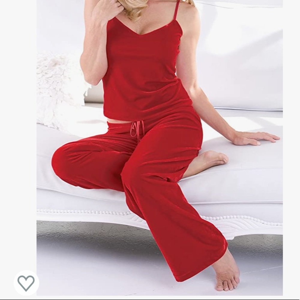 New with tags/bag two-piece red stretch velour pajama set.
